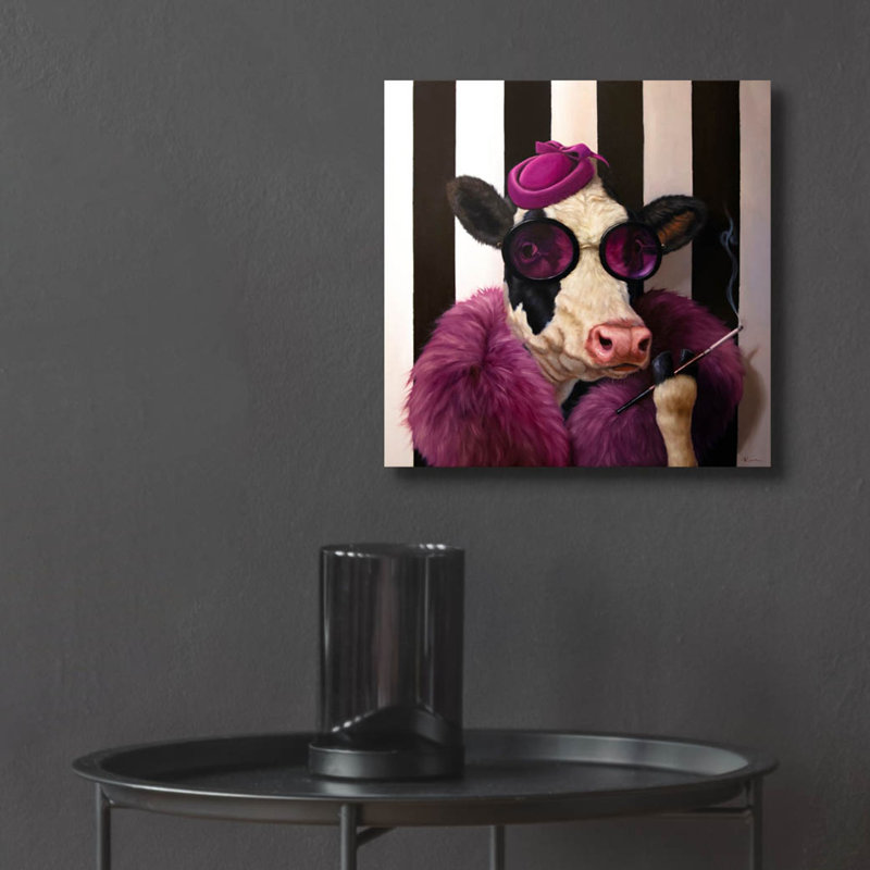 Art mural en verre épique «Lady Moo Moo» par Lucia Heffernan, 12 po x 12 po