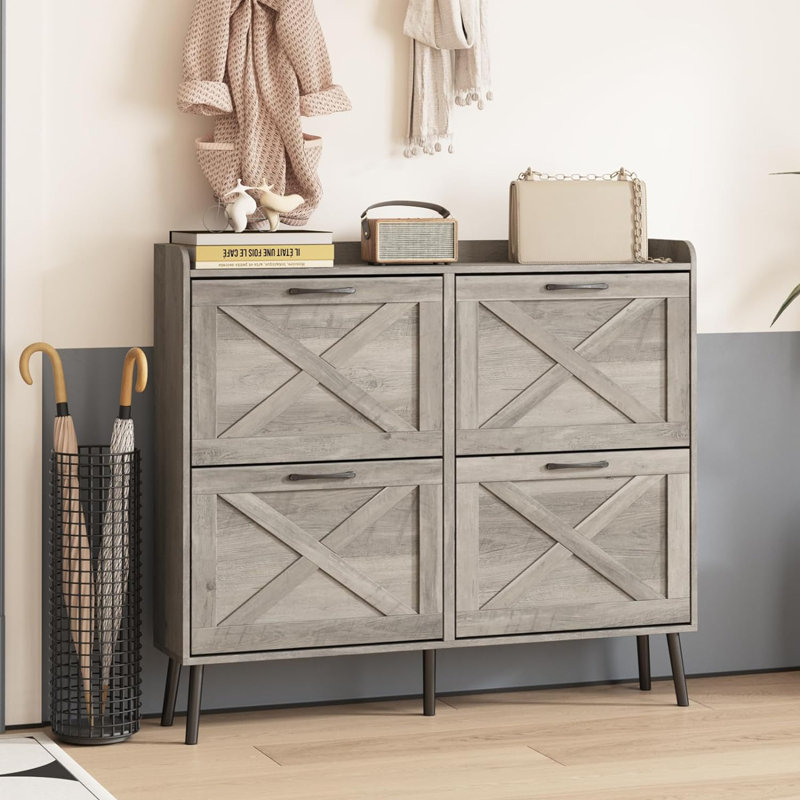 Grande armoire à chaussures avec 4 tiroirs rabattables pour le vestibule, Gris