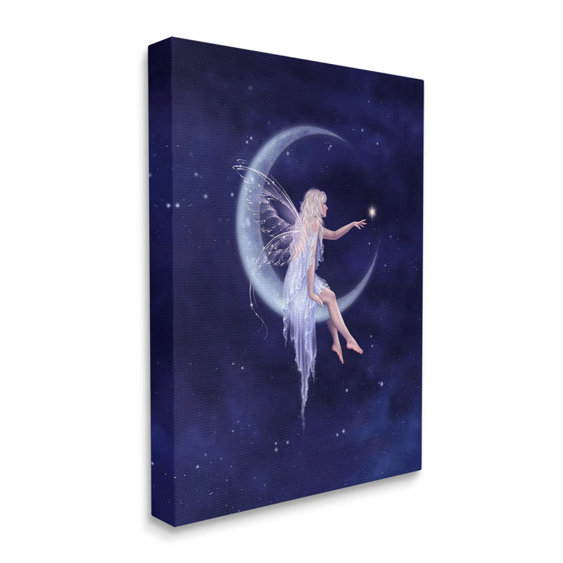 Fée et croissant de lune, art mural sur toile par Rachel Anderson, H 48 po x l 36 po x P 1,5 po