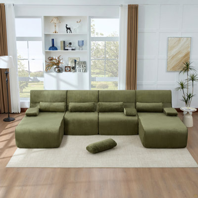 Oversized Sectional Sofa 132.2" Boneless Sofa U-shaped Sofa Couch Cozy Sofa for Living Room, Green