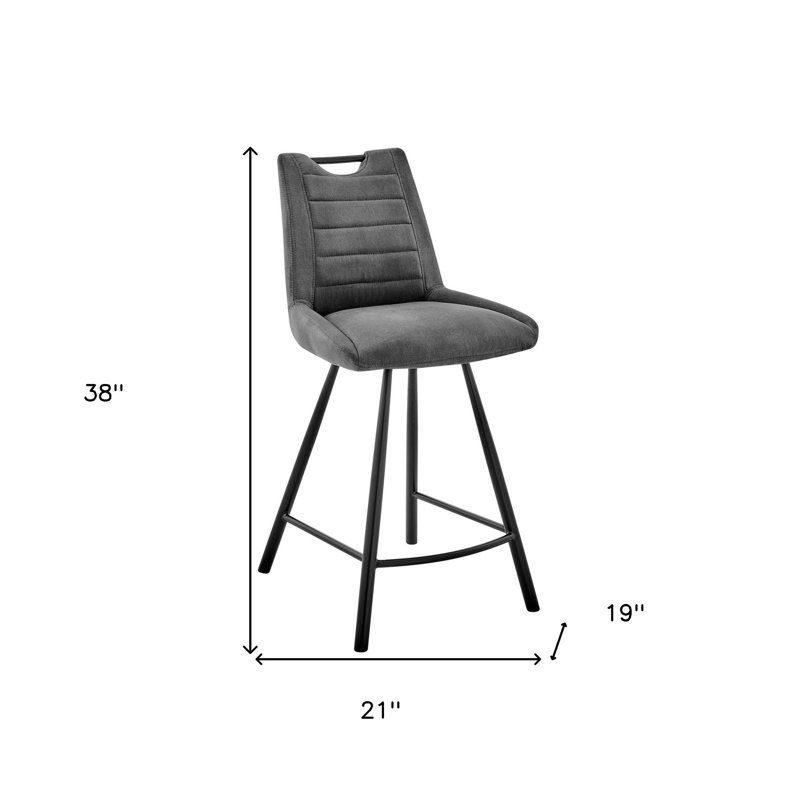 Black Fabric And Metal Bar Stool, Grey Seat/Black Frame, Counter Stool (26” Seat Height)
