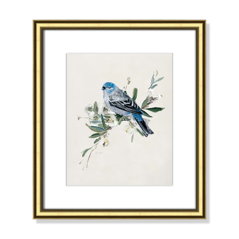 Bluebird Happy II - peinture encadrée, Encadrement doré, L 14,25 po x H 16,25 po