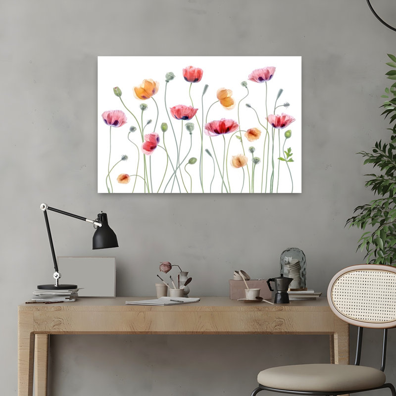 Art contemporain coquelicot, H 16 po x l 24 po