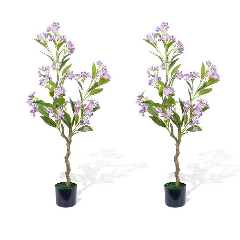 Artificial Jasmine Tree Set of 2,47 In Faux Jasmine Plant with Realistic Leaves and Blooms,Potted Fake Floral Tree for Indoor and Outdoor Decor