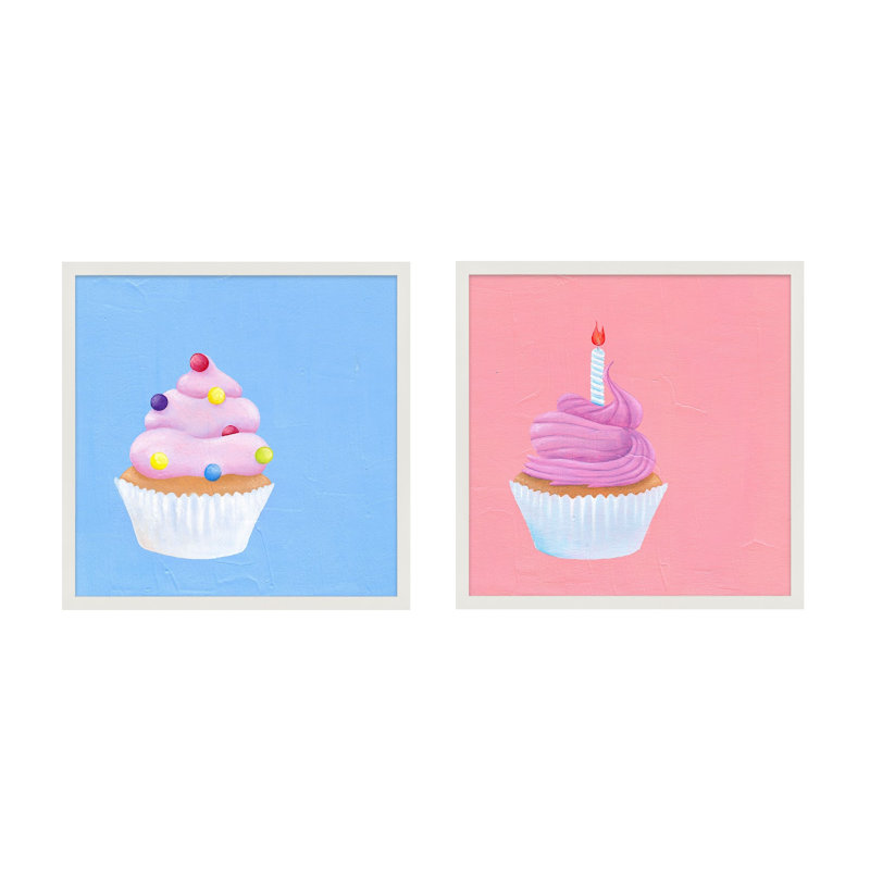 Birthday Cupcakes. Set Of 2 Print by Katy Montica, 30" W x 30" H x 1.25" D, White Framed Paper