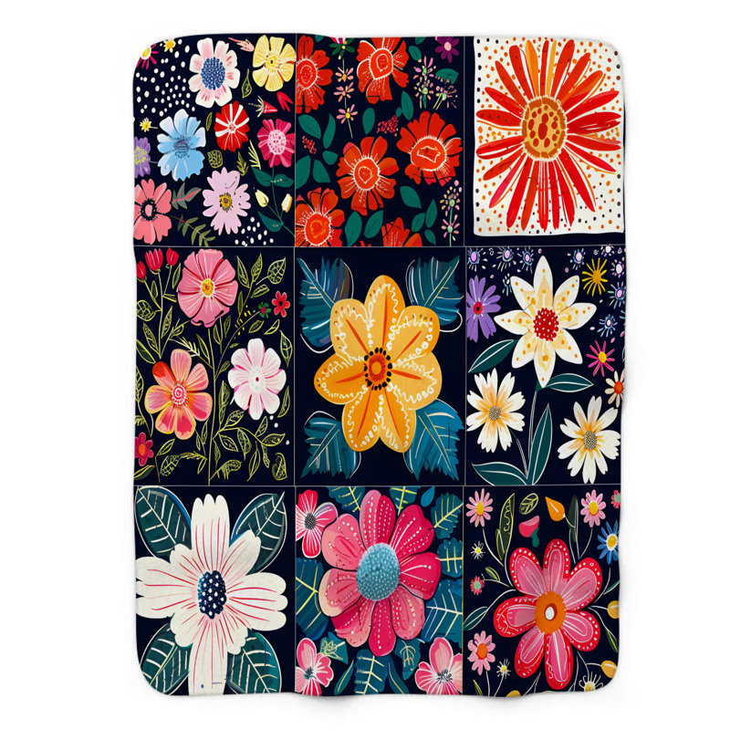 Jeté Summer Bloom Quilt - 1 pièce Sherpa Premiume, Lit simple
