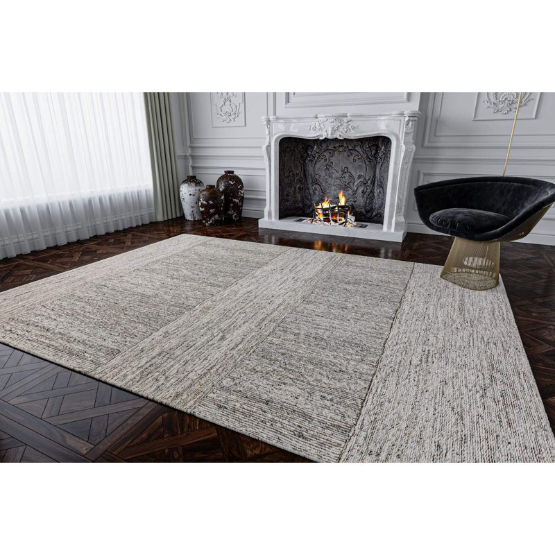Hearthstone Hand Knotted Wool Striped Area Rug in Gray/Beige, Rectangle 2' x 3'