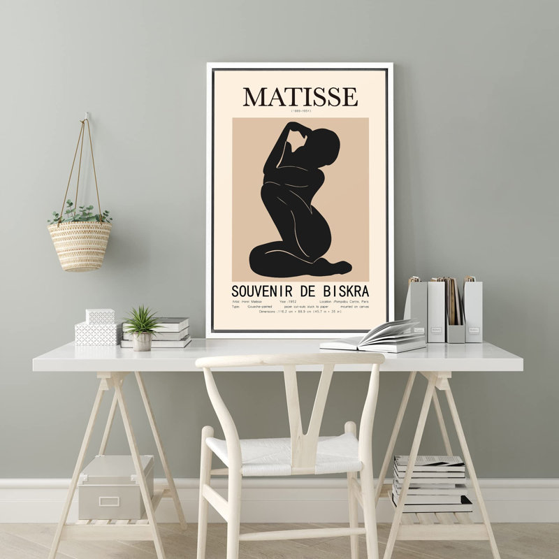 Oeuvre classique "Henri Matisse noir et brun clair abstrait, formes de gens minimalistes" sur, H 36 po x l 24 po, Blanc