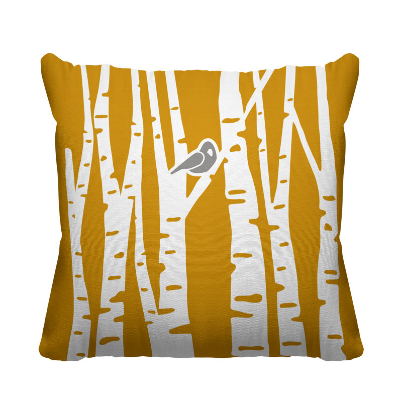 Coussin intérieur / extérieur Birch Tree Autumn / Fall, 15 po x 15 po, Jaune, Carré