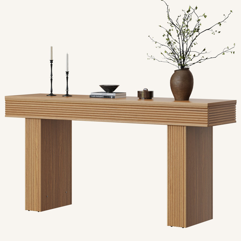 Console cannelée de 63 po avec plateau de table épaissi, canapé de hall d'entrée moderne pour entrée, salon, couloir, Wood