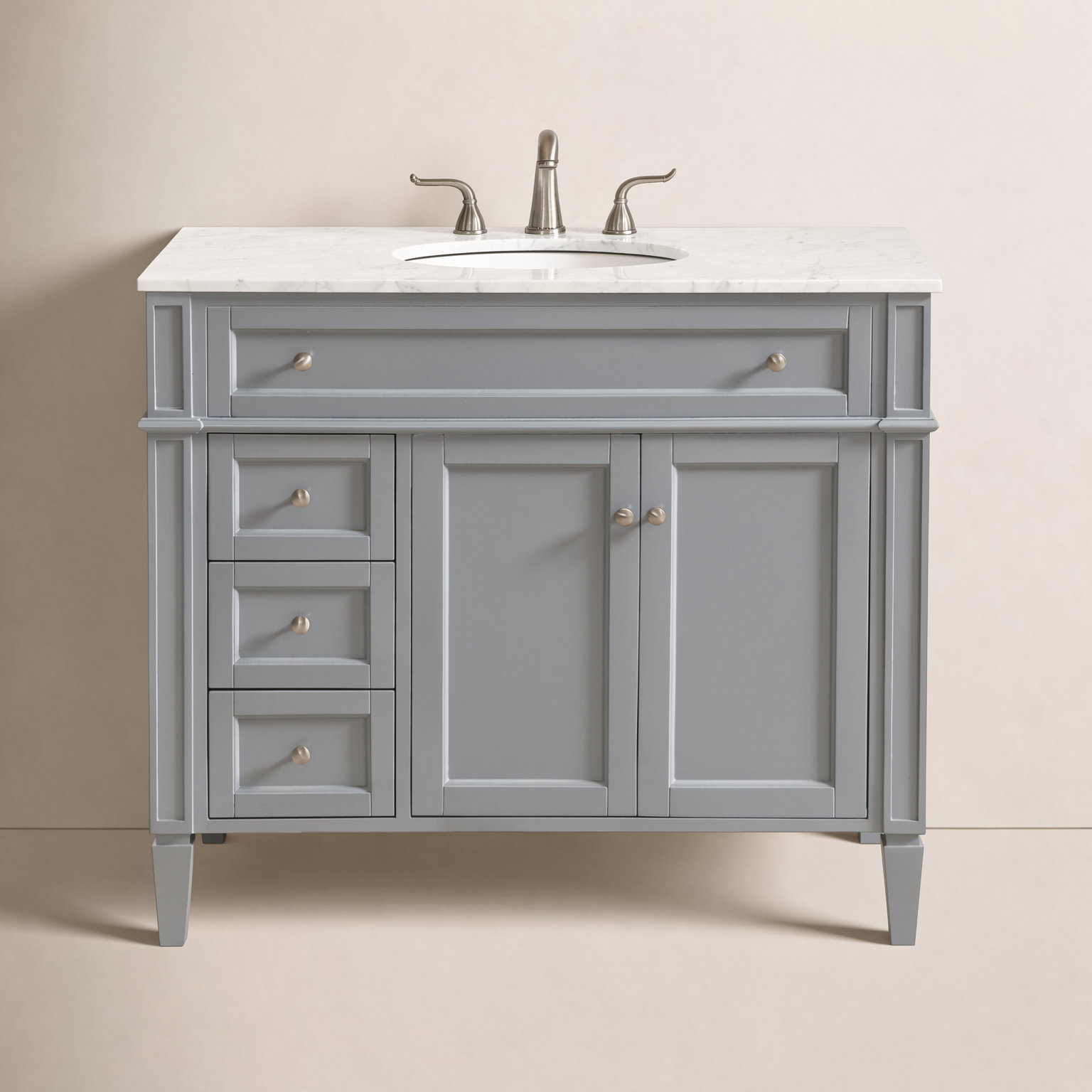 Rivers 40" Carrara Marble Single Bathroom Vanity, Gray
