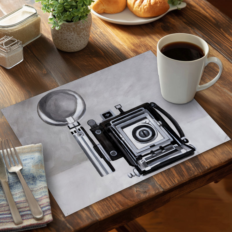 Antique Camera Gray Polyester Placemat - Home Decor Object