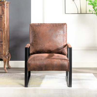 Chaise de style Mid-Century moderne, base en métal, microfibre tachetée, fauteuil de bureau brun avec support, housse en microfibre, Living