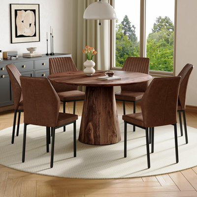 45'' Round Dining Table Set with Suede Upholstered Chairs, Modern Kitchen & Dining Room Set
