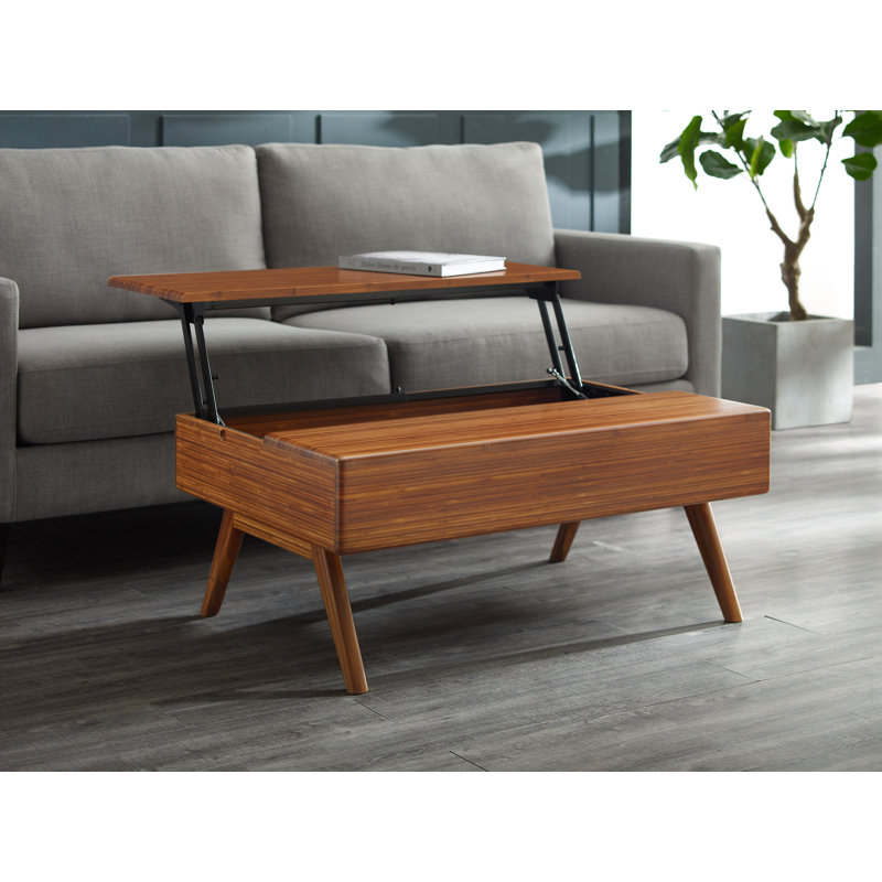 Table basse à plateau relevable en bois massif avec rangement Sedlak