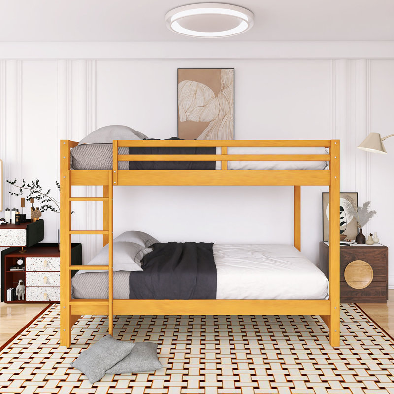 Lit superposé grand avec cadre en bois et échelle, Bois