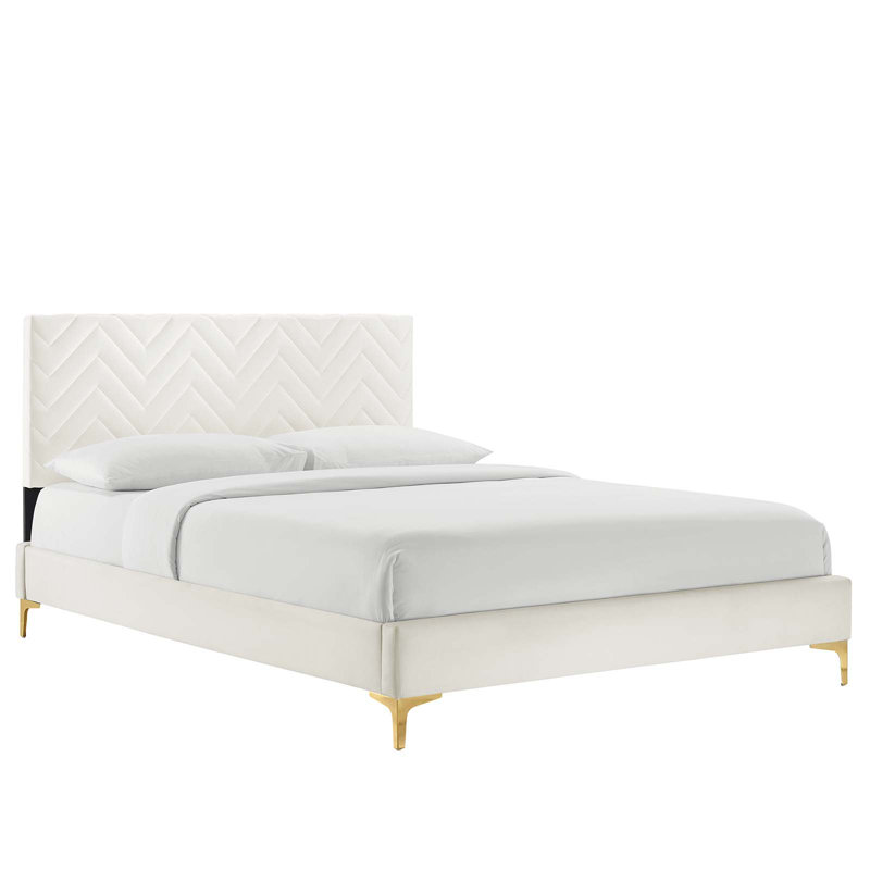 Lit plateforme en velours Leah, Blanc, Double