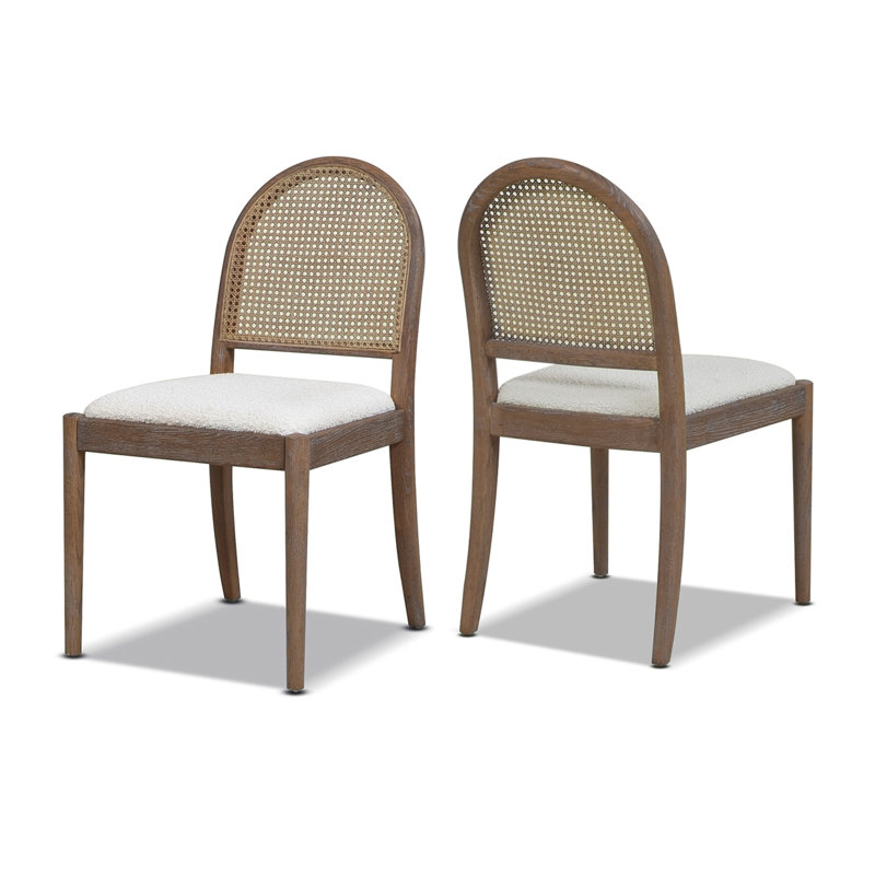 Ivory White Boucle Rattan Cane Side Dining Chair Set of 2