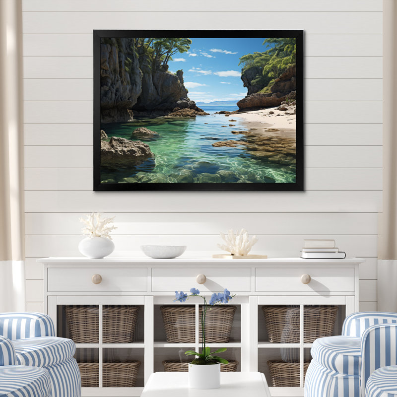 Allanna Beach Rocky Retreat II - impression, H 30 po x l 40 po x P 1,5 po, Cadre simple noir