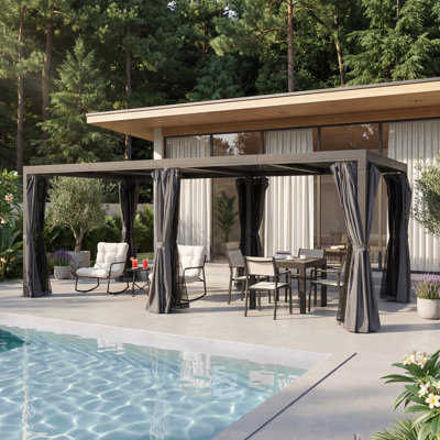 10 Ft. x 20 Ft. Louvered Pergola, Never-Rust All Aluminum Outdoor Pergola With Adjustable 0°-90° Louvered Roof, Modern Patio Gazebo Pergola With Curtains And Mesh Netting For Backyard Garden Poolside,Gray