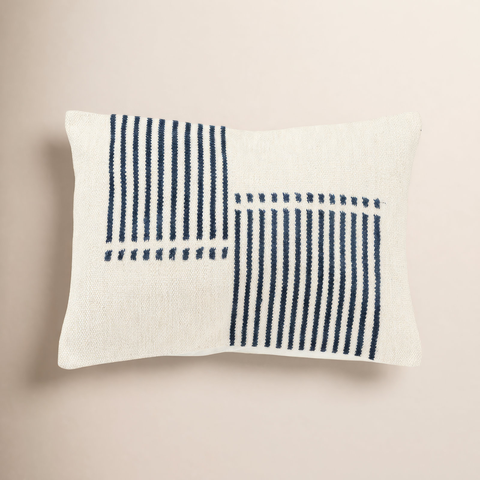 Carlus Striped Cotton Lumbar Throw Pillow, Natural/Blue