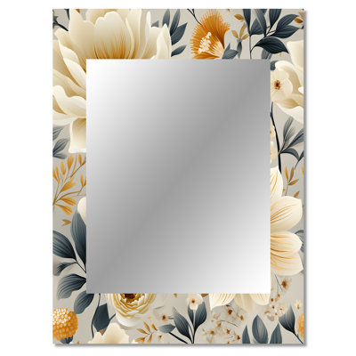 Aashika Neutrals Beige Flowers Boho Pattern - boho  Mirror, Floral, Nature Decorative Wall Mirror, Printed Metal Art