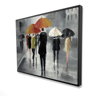 Street Scene With Umbrellas Print On Canvas