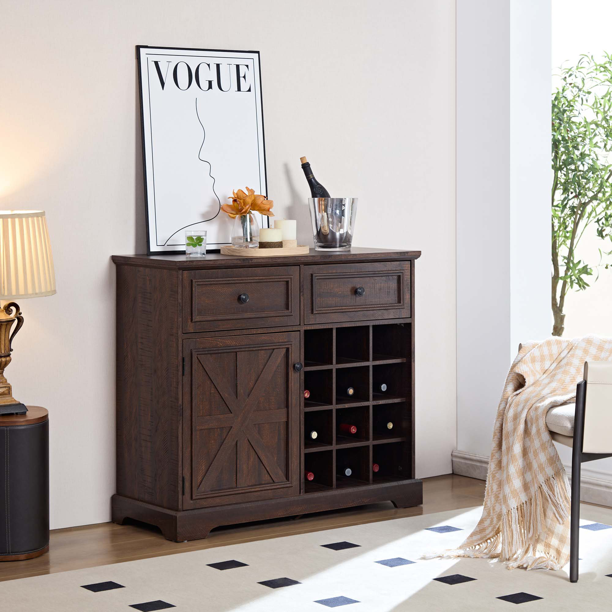 Buffe Rack August Grove® Farmhouse Buffet Cabinet With Removable Wine Racks | Wayfair
