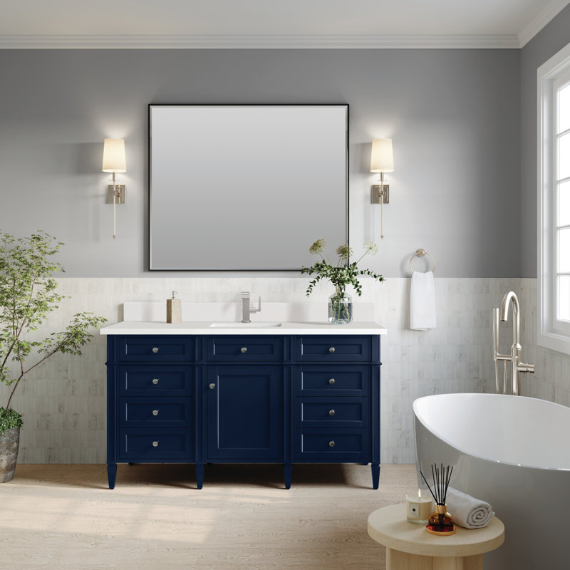 Meuble-lavabo simple 60 po Dussault, Bleu victoire, Blanc Zeus, 8 po