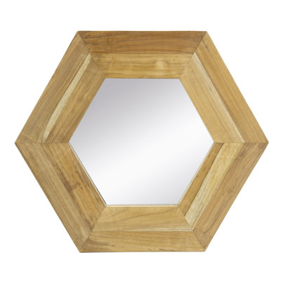 18.5" X 18.5" Hexagon Mirror With Natural Wood Frame, Wall Decor For Living Room Bathroom Hallway,