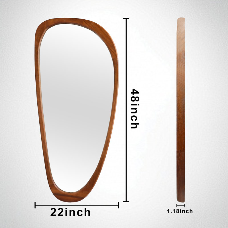Irregular Natural Wood Frame Wall Mirror, Brown Wood, 48" x 22"