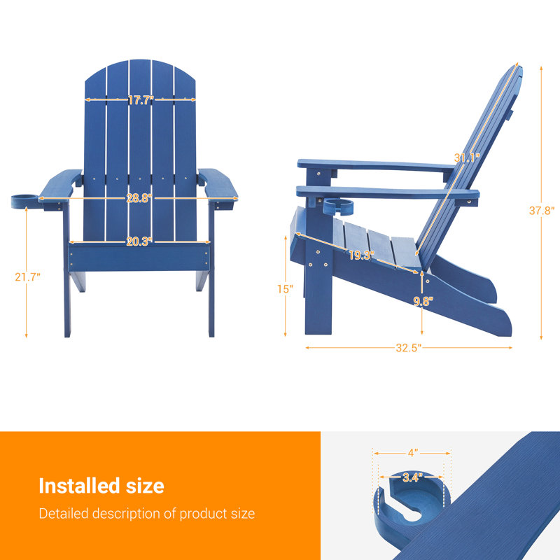 Chaise en plastique d'extérieur Adirondack pour l'extérieur, Marine