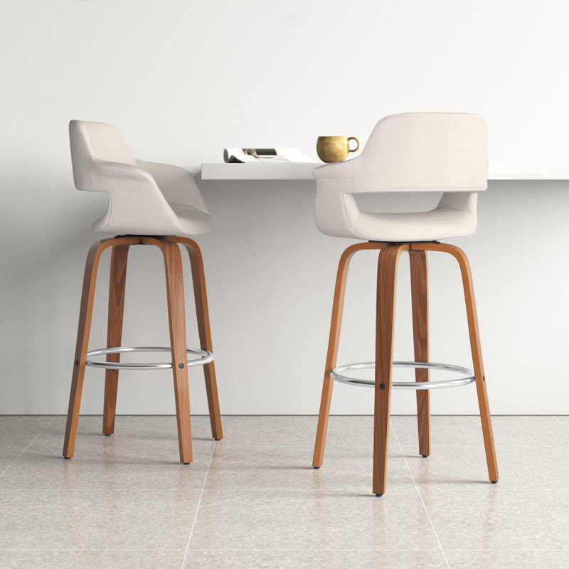 Archaimbaud Swivel Upholstered Counter Stool, Charcoal, Walnut Wood/Chrome