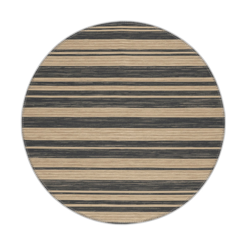 Tapis intérieur / extérieur brun HorizontalStripes, Rond 5 pi