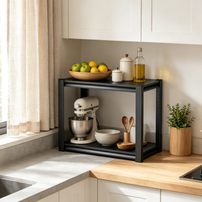 Support de cuisine en métal, tablette de comptoir à 2 niveaux, organisateur d'épices robuste, support de rangement pour garde-manger, support de station de café, l 14 po x P 12 po x H 22 po