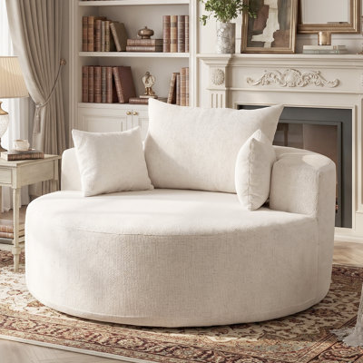 55'' Modern Round Chaise Longue Chair Indoor, Upholstered Deep Seat Floor Sofa with Pillow, Ergonomic Support, No Assembly Required, Oversized Single Sofa Armchair for Living Room, Lounge, Bedroom