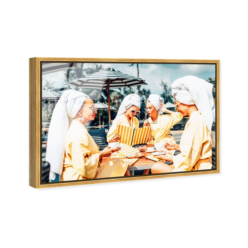 Oliver Gal Ladies Brunch in Beverly Hills Fashion - Framed Acrylic Glass Wall Art, 21" H x 31" W, Gold