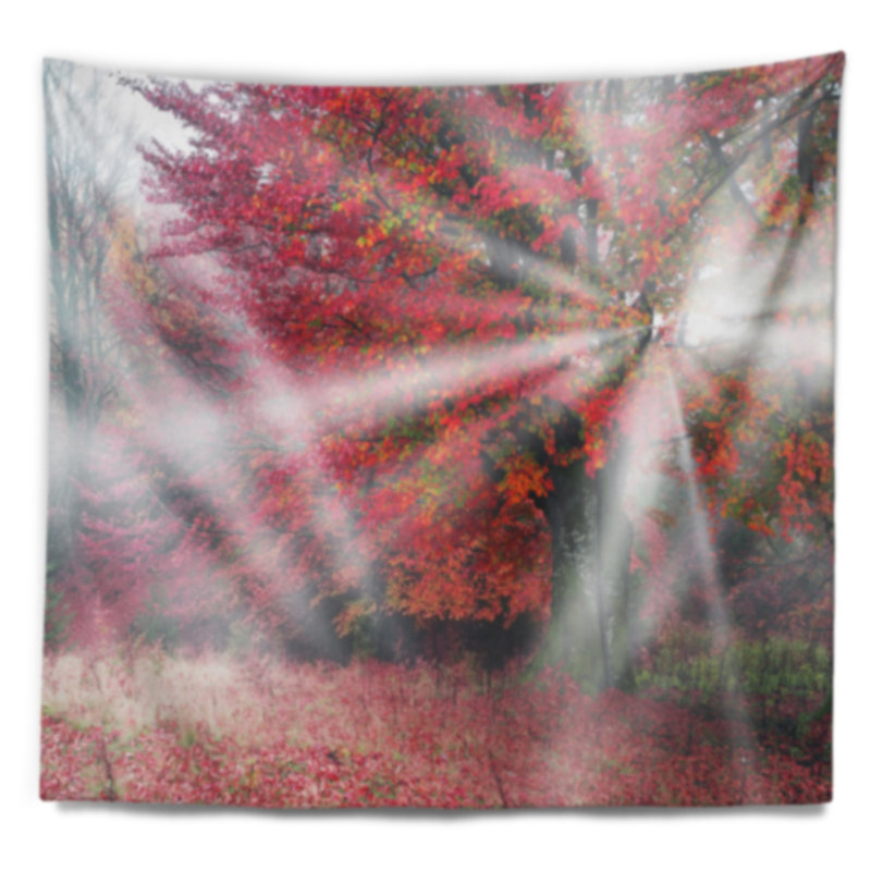 Lumière mystique en tapisserie de forêt rouge d'automne Landscape, H 68 po x l 80 po