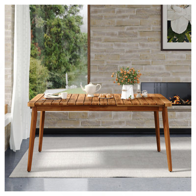 Table de salle à manger en bois d'acacia pour 6 personnes, mobilier de ferme pour patio, jardin, cour arrière, teck, capacité de poids de 180 lb