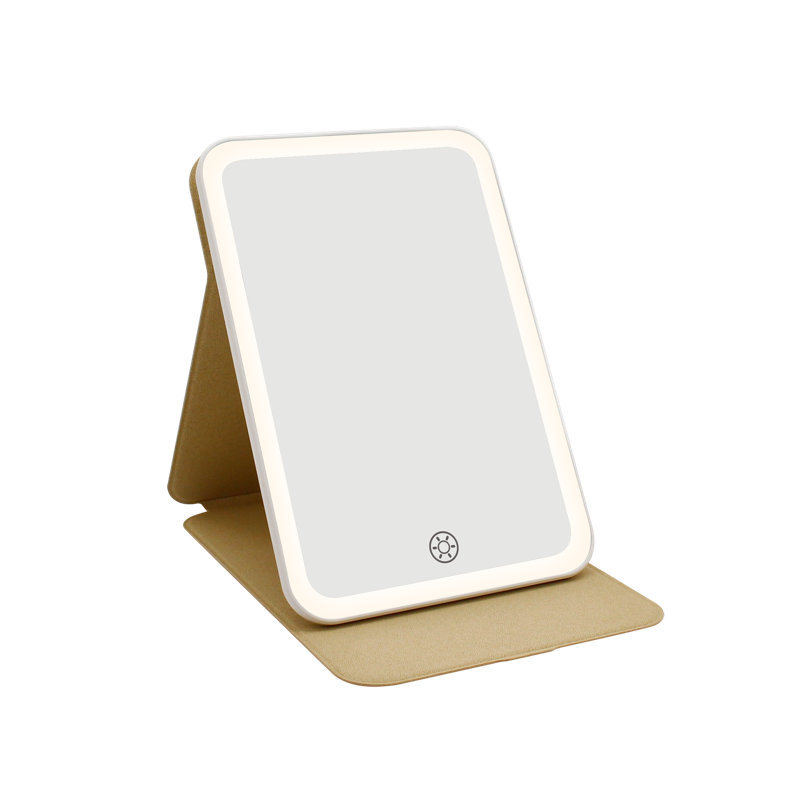 Touch Tablet Mini Tri Tone LED Makeup Mirror with Touch Sensor Switch Foldable Vanity Mirror, Champagne Gold