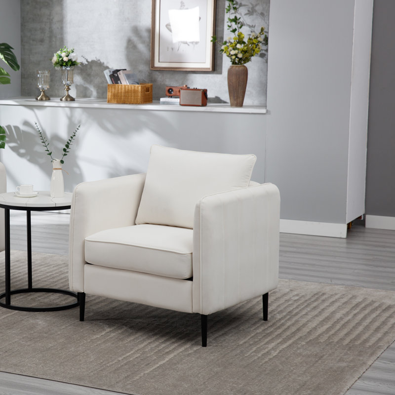 Chaise d'appoint Mid-Century moderne en velours - Canapé simple confortable avec 1 coussin et pieds en métal