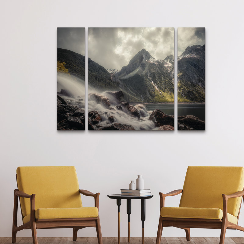 Ensemble de 3 panneaux muraux - Cristiano Giani «Mountain Time», art mural sur toile pour le salon, la chambre à coucher ou le bureau 