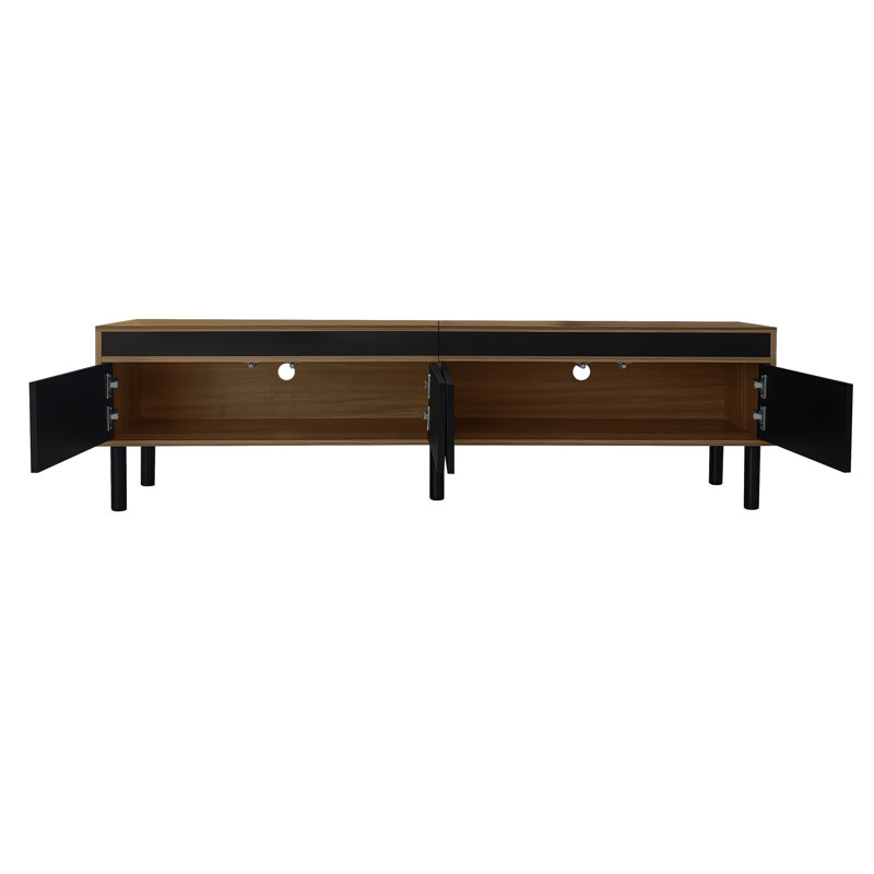 Meuble télé et table télé modernes, support télé pratique conçu avec quatre portes d'armoire à la texture fine et raffinée.