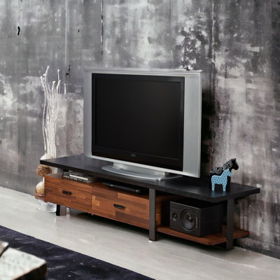 Industrial Look Tv Console In Walnut And Black With Storage Options Chic Stand For 50-59" Flat Screen Televisions Space