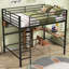 Lit mezzanine double avec bureau en L et tablettes