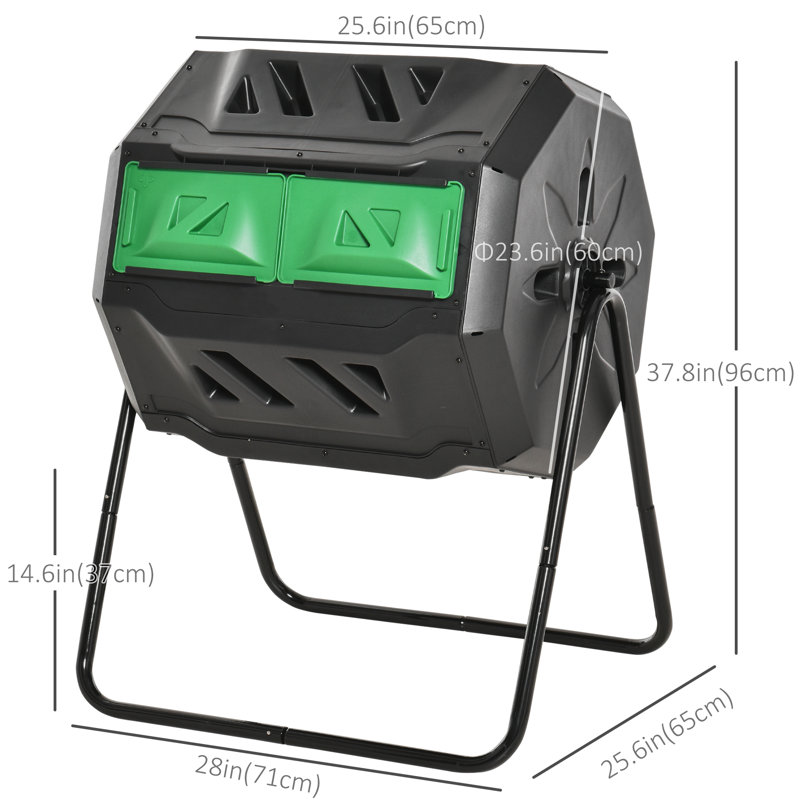 Green and Black Dual Chamber 360° Rotating Compost Bin