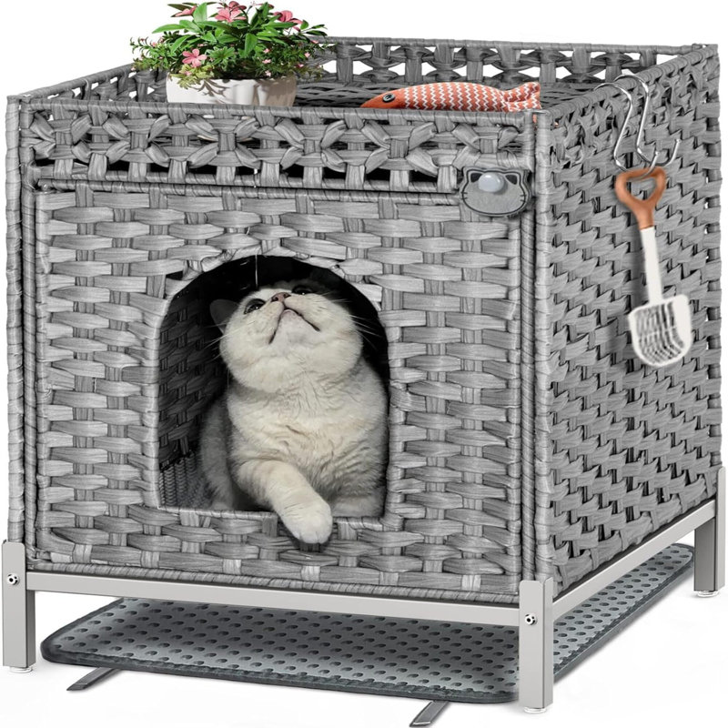 Enceinte de litière pour chat cachée moderne, Gris