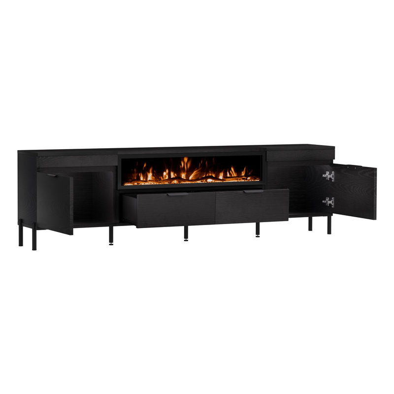 85" Fireplace Tv Stand With 40" Fireplace, Entertainment Center With Storage, Black