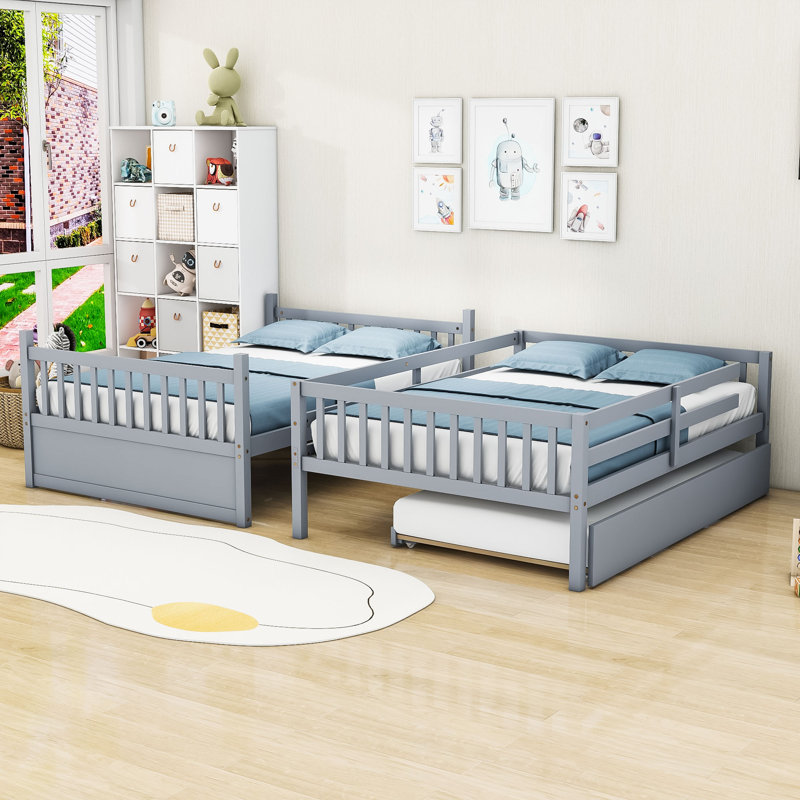 Lit superposé double en bois avec couchette simple Katasia, Gris