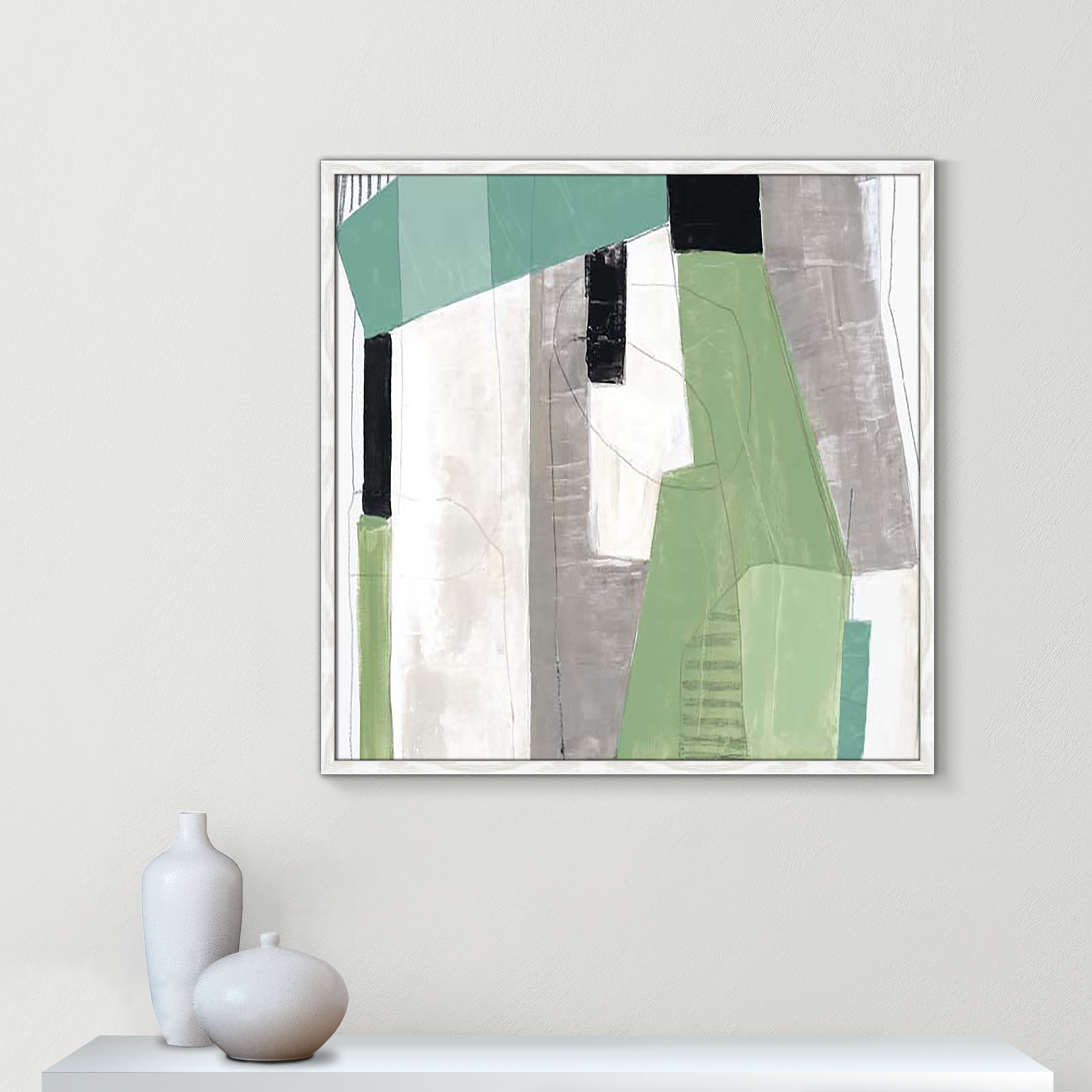 Evergreen Essence I Print, 32" H x 32" W x 1.25" D, White Slim Framed